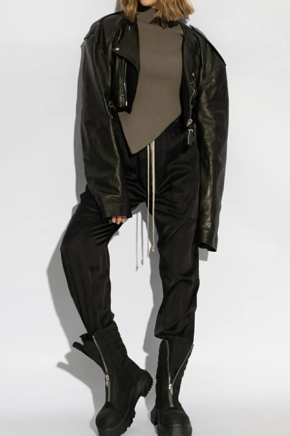Rick Owens BRĄZOWY Prążkowany top `Babel`