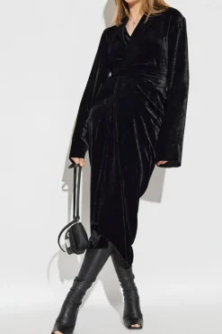 Rick Owens CZARNY Aksamitna sukienka z kopertowym wiązaniem