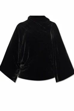 Rick Owens CZARNY Aksamitny top z dekoracyjnym dekoltem