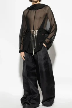 Rick Owens CZARNY Jedwabna bluza `Hooded Tunic`