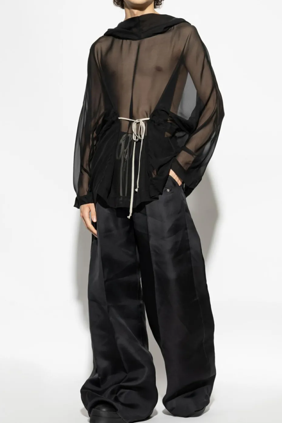 Rick Owens CZARNY Jedwabna bluza `Hooded Tunic`