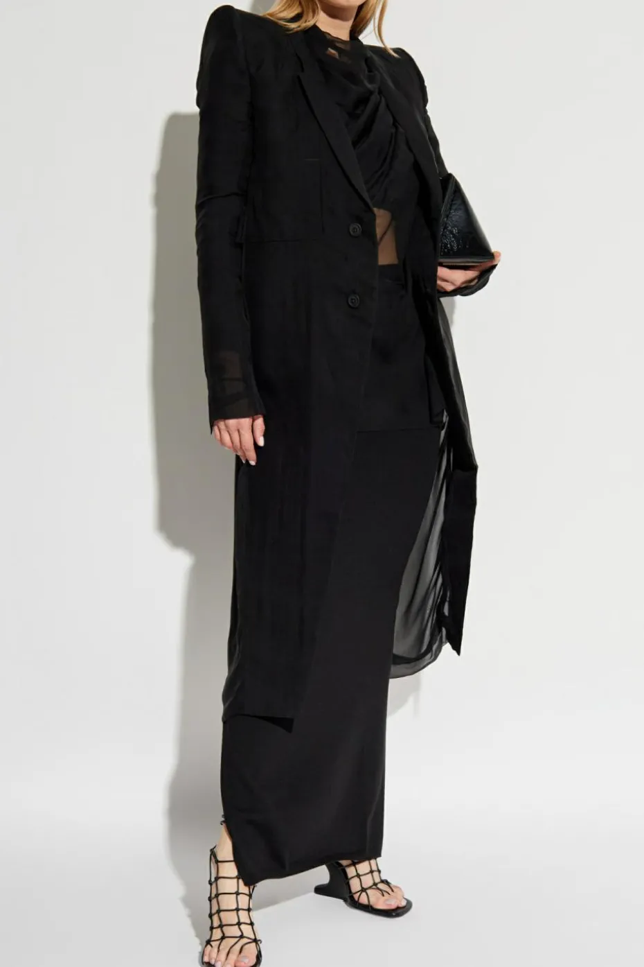 Rick Owens CZARNY Płaszcz `Fogpocket Neune`