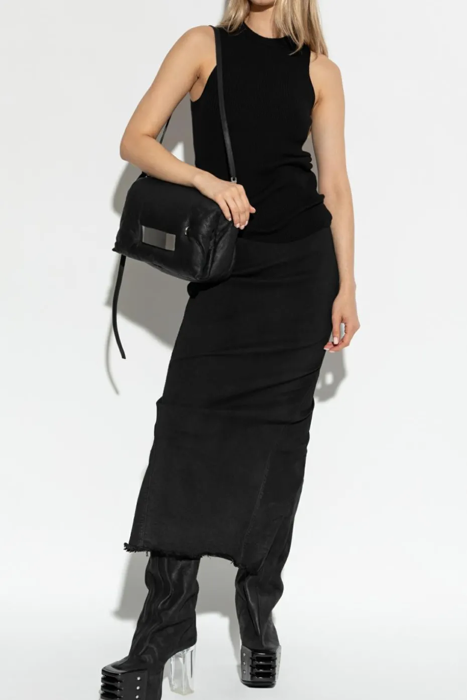 Rick Owens CZARNY Prążkowany top `Tank