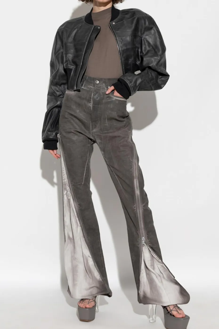 Rick Owens CZARNY Skórzana kurtka `Girdered`