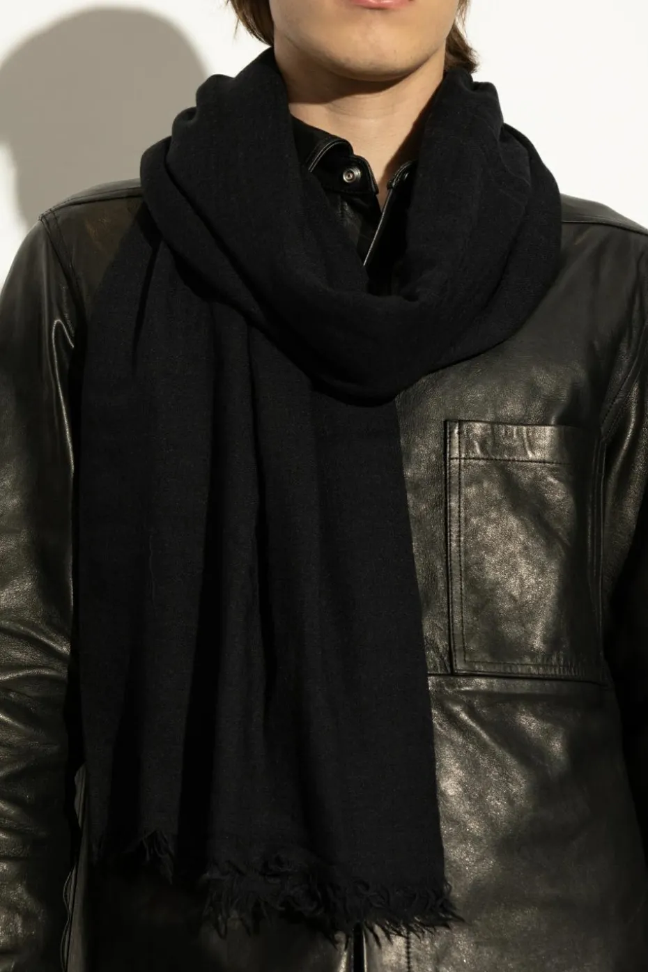 Rick Owens CZARNY Szal z frędzlami