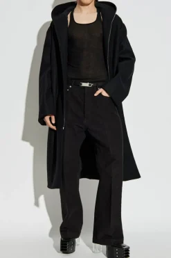 Rick Owens CZARNY Wełniany płaszcz z kapturem
