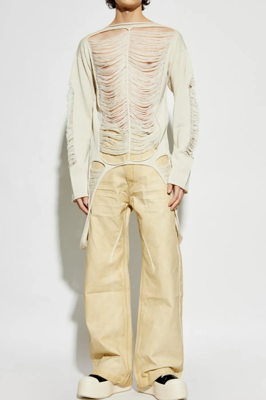 Rick Owens kremowy Wełniany sweter `LS`