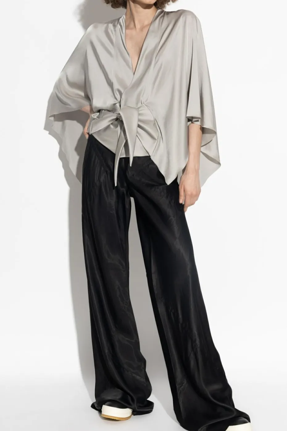 Rick Owens SZARY Top z dekoracyjnym wiązaniem