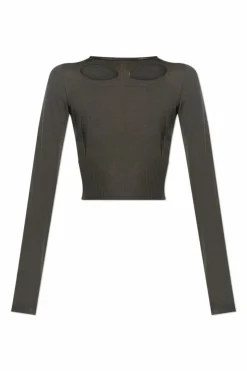 Rick Owens ZIELONY Sweter `Slashed`