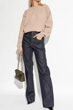 Saint Laurent beżowy Bawełniana bluza z wyszytym logo