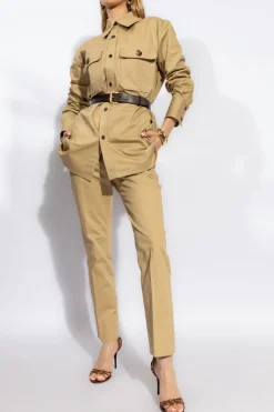Saint Laurent beżowy Bawełniana koszula z kieszeniami