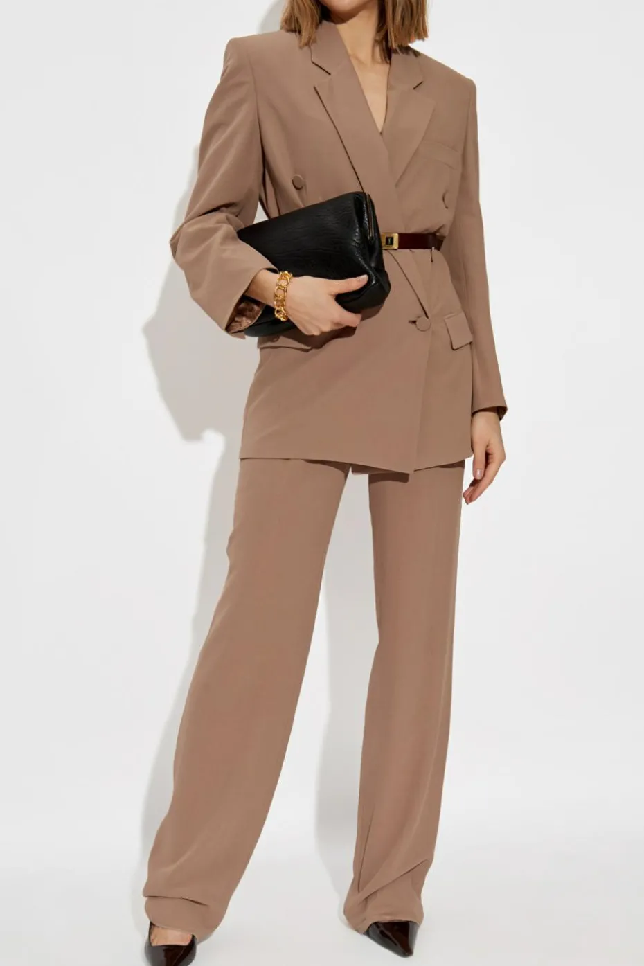 Saint Laurent beżowy Dwurzędowa marynarka