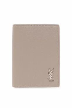 Saint Laurent beżowy Etui na karty z logo
