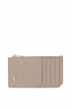 Saint Laurent beżowy Etui na karty z logo