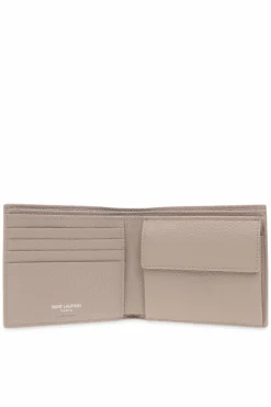 Saint Laurent beżowy Skórzany portfel z logo