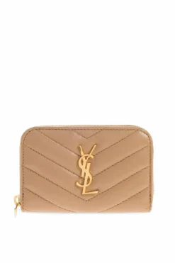 Saint Laurent beżowy Skórzany portfel