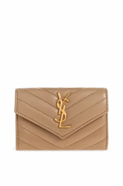 Saint Laurent beżowy Skórzany portfel z logo