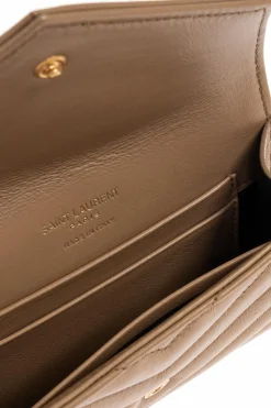 Saint Laurent beżowy Skórzany portfel z logo