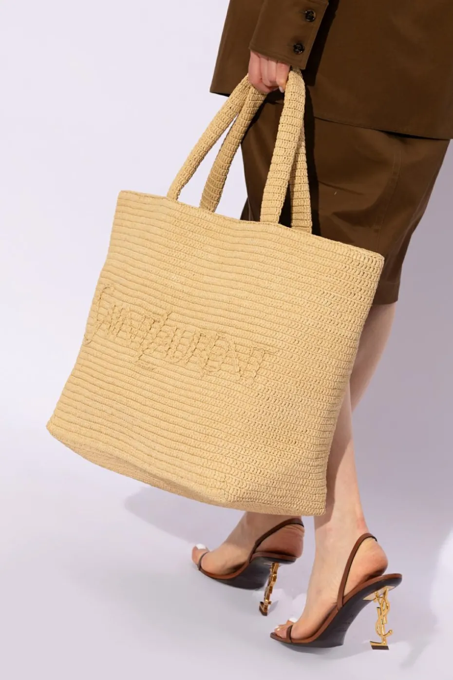 Saint Laurent beżowy Torba typu ‘shopper’ z logo