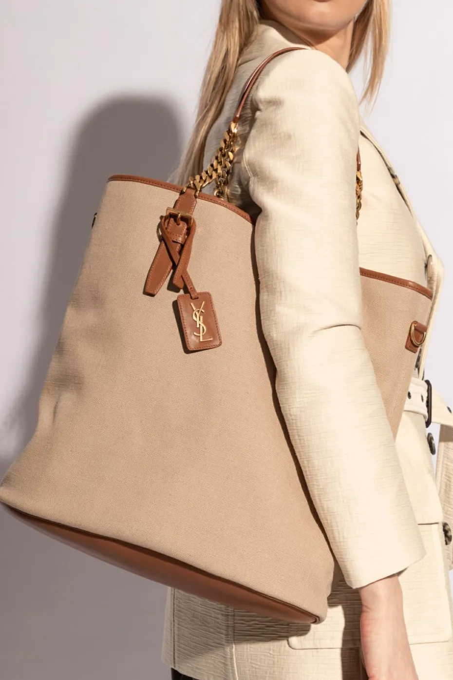 Saint Laurent beżowy Torba ‘Laurent’ typu ‘shopper’