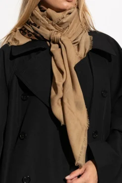 Saint Laurent beżowy Wełniany szal z motywem zwierzęcym