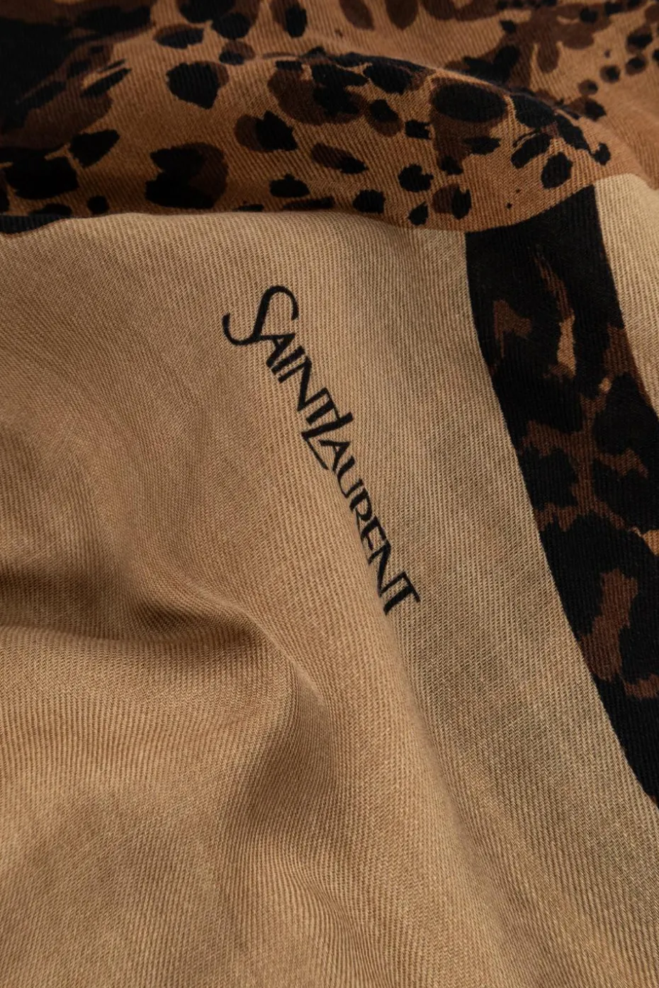 Saint Laurent beżowy Wełniany szal z motywem zwierzęcym