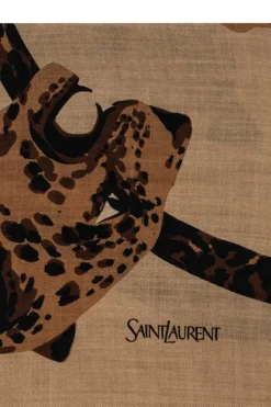 Saint Laurent beżowy Wełniany szal z motywem zwierzęcym