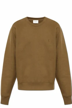 Saint Laurent BRĄZOWY Bawełniana bluza z okrągłym dekoltem