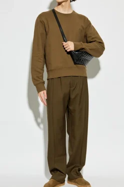 Saint Laurent BRĄZOWY Bawełniana bluza z okrągłym dekoltem