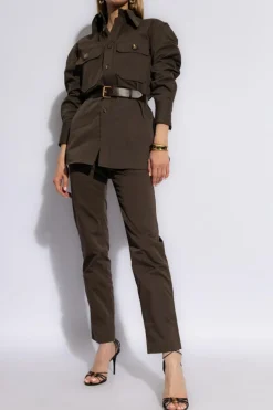 Saint Laurent BRĄZOWY Bawełniana koszula z kieszeniami