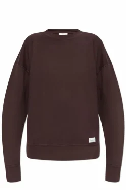 Saint Laurent BRĄZOWY Bawełniana bluza z naszywką z logo