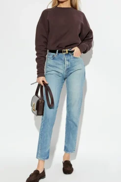 Saint Laurent BRĄZOWY Bawełniana bluza z naszywką z logo
