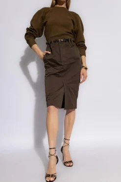 Saint Laurent BRĄZOWY Bluza z okrągłym dekoltem