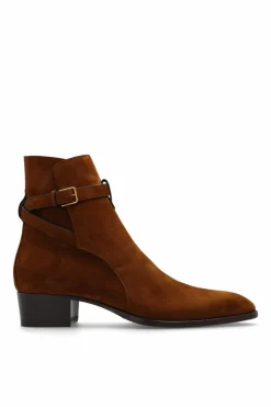 Saint Laurent BRĄZOWY Botki na obcasie ‘Wyatt’