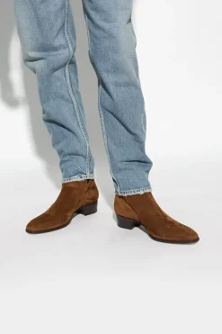 Saint Laurent BRĄZOWY Botki na obcasie ‘Wyatt’