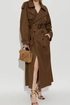 Saint Laurent BRĄZOWY Dwurzędowy trencz