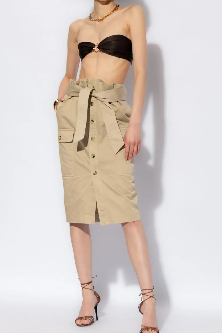 Saint Laurent BRĄZOWY Jedwabny top