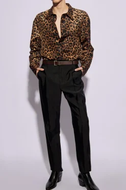 Saint Laurent BRĄZOWY Koszula z motywem zwierzęcym