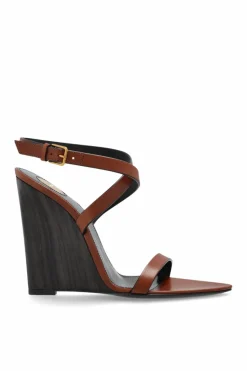 Saint Laurent BRĄZOWY Sandały na koturnie `Maine Liscio`