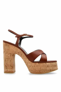 Saint Laurent BRĄZOWY Sandały `Bianca` na platformie