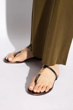 Saint Laurent BRĄZOWY Skórzane klapki