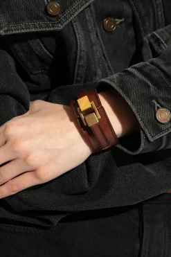 Saint Laurent BRĄZOWY Skórzana bransoleta
