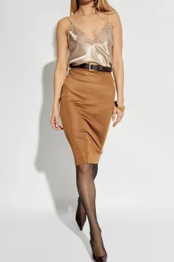 Saint Laurent BRĄZOWY Spódnica z gumą w pasie