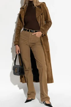 Saint Laurent BRĄZOWY Zamszowy dwurzędowy płaszcz