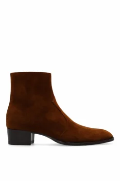 Saint Laurent BRĄZOWY Zamszowe botki ‘Wyatt’