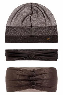 Saint Laurent BRĄZOWY Zestaw: czapka, opaska na głowę oraz choker