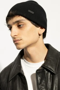 Saint Laurent CZARNY Czapka z naszywką z logo