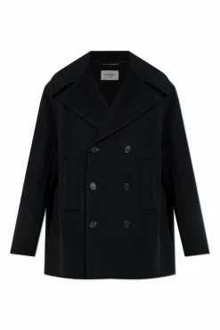 Saint Laurent CZARNY Dwurzędowy płaszcz