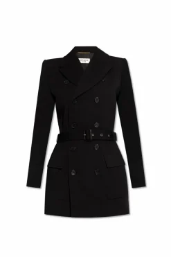 Saint Laurent CZARNY Dwurzędowy płaszcz