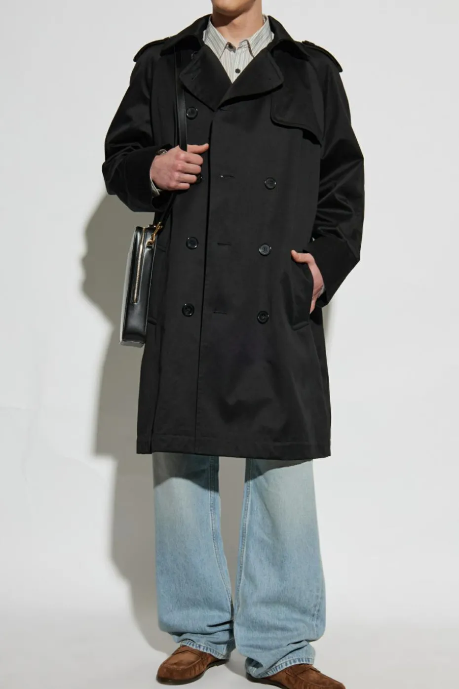 Saint Laurent CZARNY Dwurzędowy trencz
